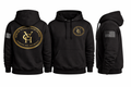 Black Hoodie with Gold Emblem and Flag