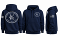 Navy Blue Hoodie with White Emblem and Flag