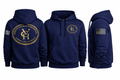 Navy Blue Hoodie with Gold Emblem and Flag