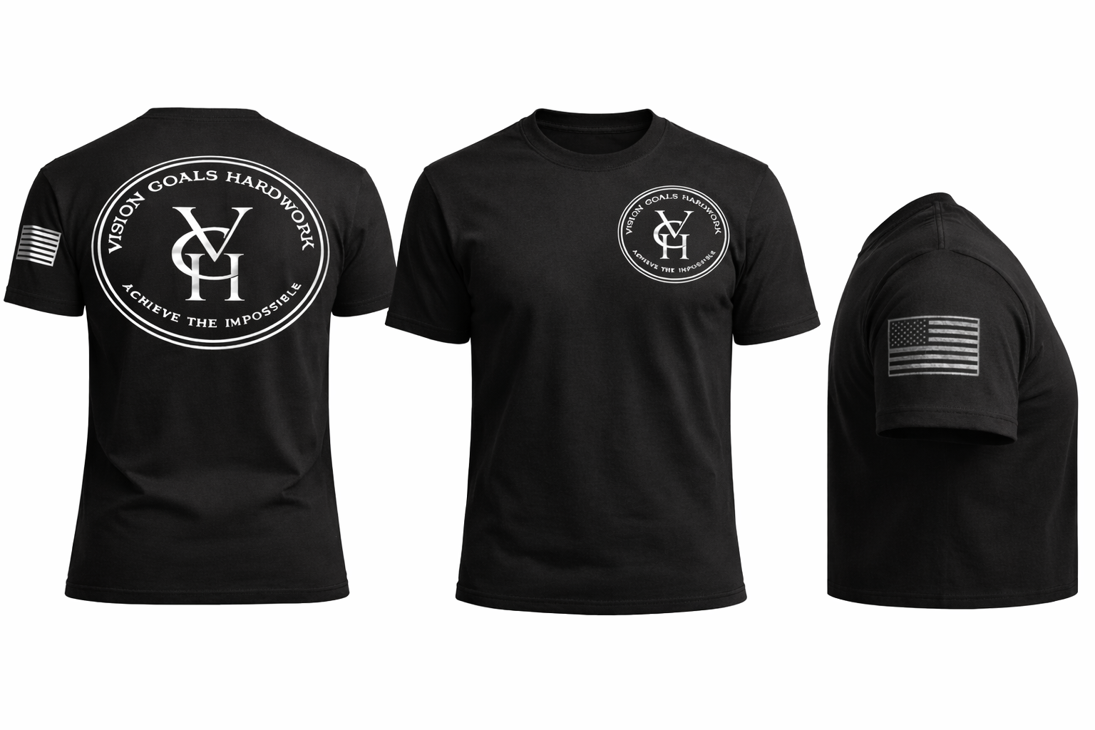 Tactical Black T-Shirt with White Flag and Emblem