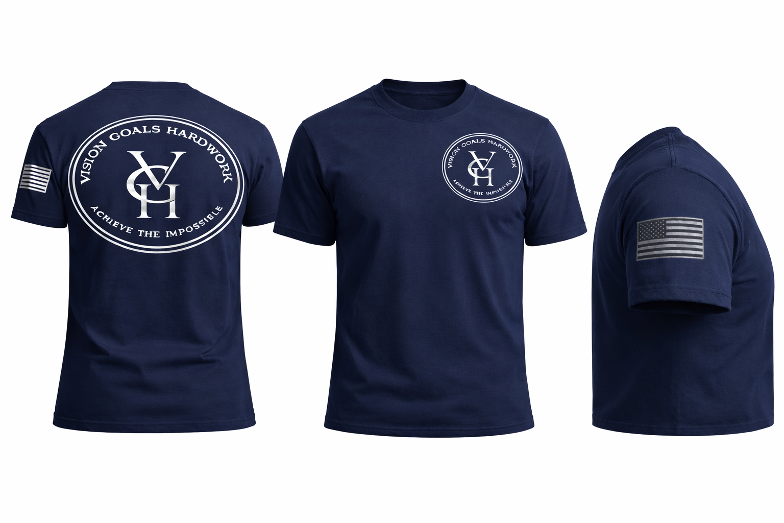 Tactical Navy Blue T-Shirt with Flag and White Emblem